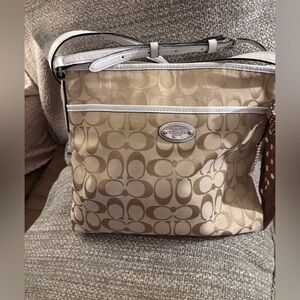 Coach Beige and Cream Signature crossbody Shoulder Bag